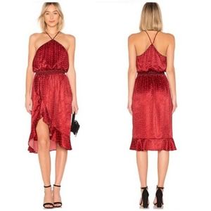 House of Harlow Midi Dress X Revolve Baye Red Polka Dot Halter Satin Boho New XS